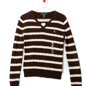 NWT Ralph Lauren Cable Knit V Neck Sweater Size Medium